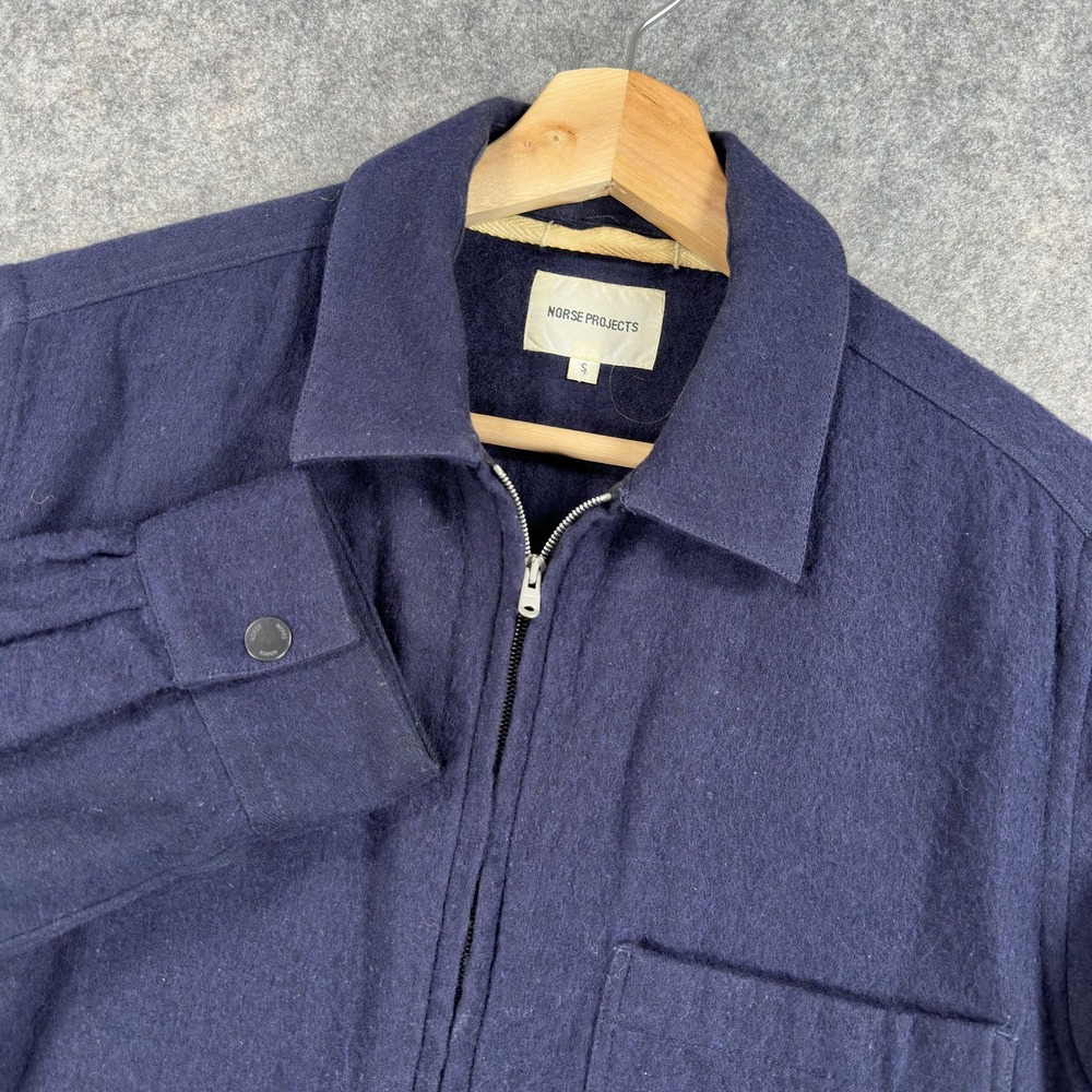 Norse Projects Jacket Mens Small Blue Jens Zip Cotton Wool Flannel Overshirt